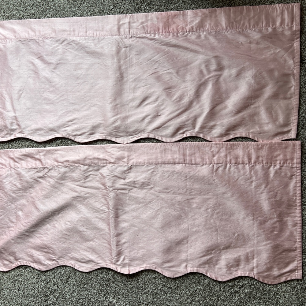 2 Vintage Light Pink Pottery Barn Kids Silk Scalloped Valances